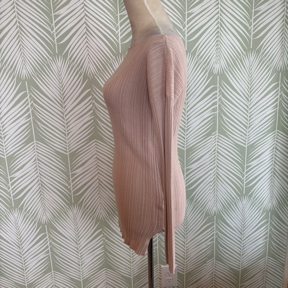 Alpha Studio Light Pink Ribbed Knit Long Sleeve Top Small Lightweight - Picture 3 of 7